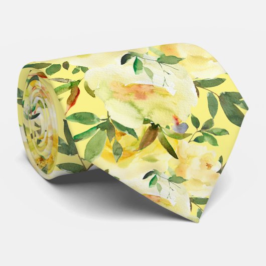 黄色のバラの模様の花のネクタイ ネクタイ (ロール)