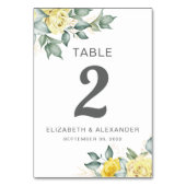 黄色のバラの水の色のフローラロマン結婚ティック テーブルナンバー (正面)