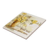 黄色のバラの水彩付きヴィンテージ花瓶 タイル (側面)