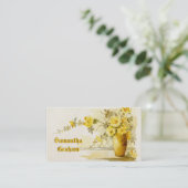 黄色のバラの水彩付きヴィンテージ花瓶 名刺 (スタンド正面)