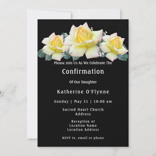 黄色のバラの確認 招待状 (正面)