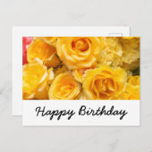 黄色のバラの背景ハッピーバースデー ポストカード (正面/裏面)