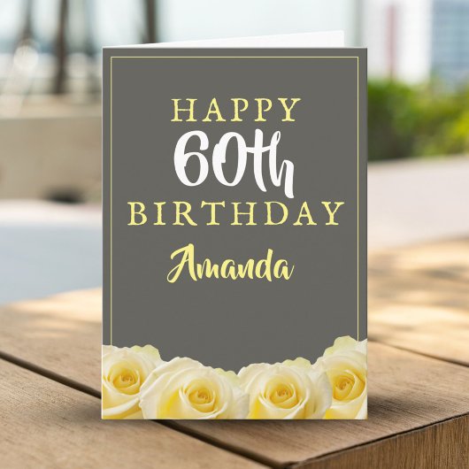 黄色のバラの花の花束 60歳の誕生日カード カード