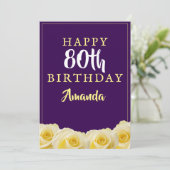 黄色のバラの花の花束 80歳の誕生日カード (スタンド正面)