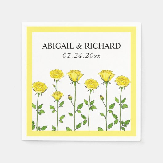 黄色のバラの花ロマンチックなフローラ春の結婚式 スタンダードカクテルナプキン (正面)