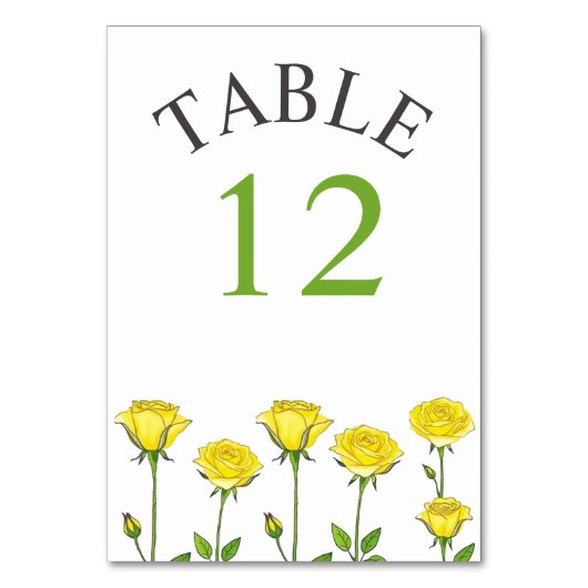 黄色のバラの花ロマンチックなフローラ春の結婚式 テーブルナンバー (正面)