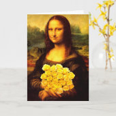 黄色のバラの花束を持つモナリザ カード (黄色い花)