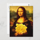黄色のバラの花束を持つモナリザ ポストカード (正面/裏面)