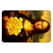 黄色のバラの花束を持つモナリザ マグネット (横)