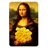 黄色のバラの花束を持つモナリザ マグネット (縦)