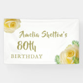 黄色のバラの花80歳の誕生日パーティー背景 横断幕 (横)