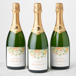 黄色のバラの花 フラワー グリーン ガール ベビーシャワー スパークリングワインラベル