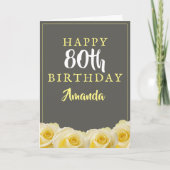 黄色のバラの花 フラワー 80歳の誕生日 カード (正面)