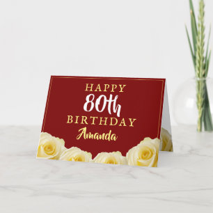 黄色のバラの花 フラワー 80歳の誕生日 カード