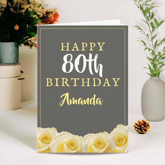 黄色のバラの花 フラワー 80歳の誕生日 カード