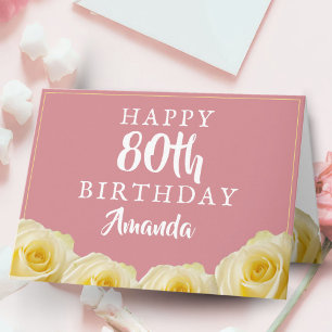 黄色のバラの花 フラワー 80歳の誕生日 カード