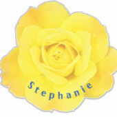 黄色のバラの花 青い名前 テキストテンプレート 可愛い シール (正面)