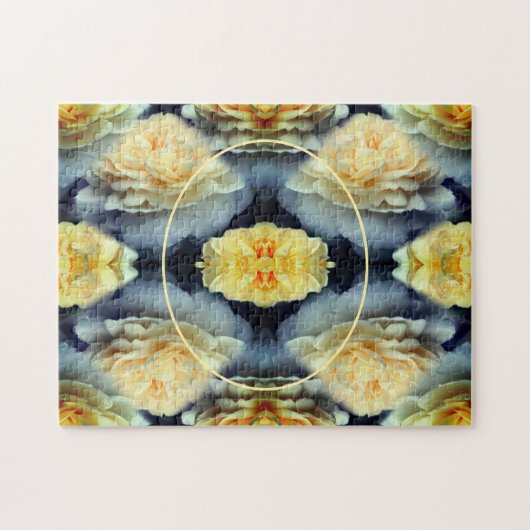 黄色のバラの雨滴フレーム自分の写真を作成 ジグソーパズル (横)