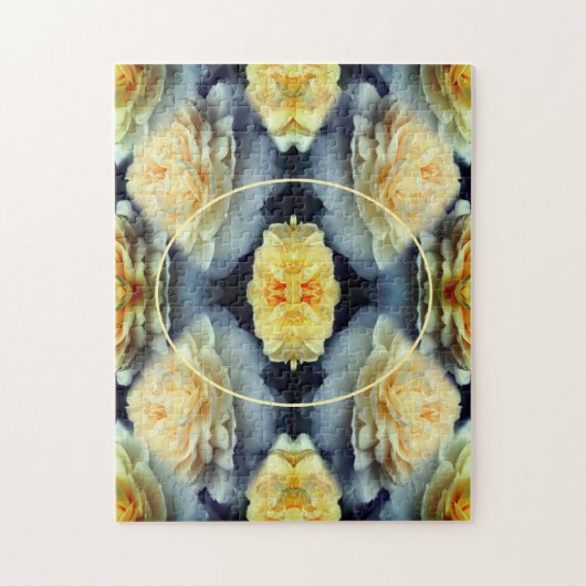 黄色のバラの雨滴フレーム自分の写真を作成 ジグソーパズル (縦)