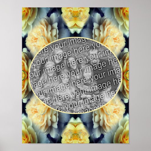 黄色のバラの雨滴フレーム自分の写真を作成 ポスター (正面)