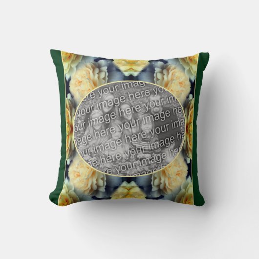 黄色のバラの雨滴フレーム自分の写真を追加 クッション (正面)