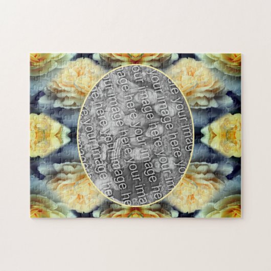 黄色のバラの雨滴フレーム自分の写真を追加 ジグソーパズル (横)