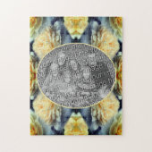 黄色のバラの雨滴フレーム自分の写真を追加 ジグソーパズル (縦)