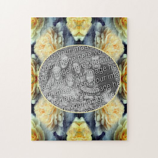 黄色のバラの雨滴フレーム自分の写真を追加 ジグソーパズル (縦)