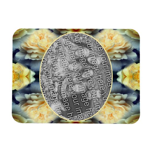 黄色のバラの雨滴フレーム自分の写真を追加 マグネット (横)