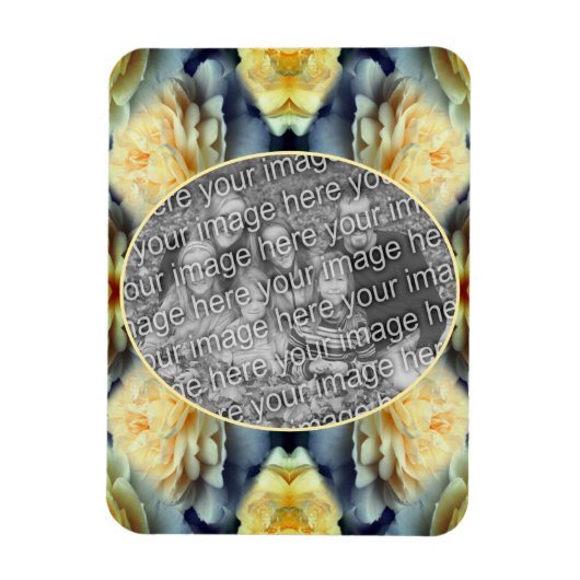 黄色のバラの雨滴フレーム自分の写真を追加 マグネット (縦)