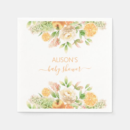 黄色のバラフローラ緑の女の子ベビーシャワー スタンダードカクテルナプキン (正面)