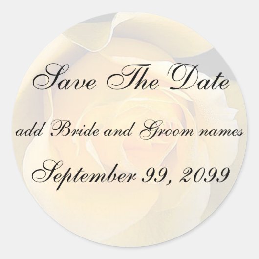 黄色のバラ日付リマインダースタンプを保存 ラウンドシール (正面)