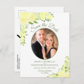 黄色のバラ楕円形の写真ボホウェディング日付を保存 案内ポストカード (正面/裏面)