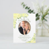 黄色のバラ楕円形の写真ボホウェディング日付を保存 案内ポストカード (スタンド正面)