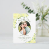 黄色のバラ楕円形の写真ボホウェディング日付を保存 案内ポストカード (スタンド正面)