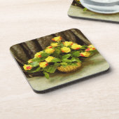 黄色のバラ絵を描のバスケット コースター (左側)