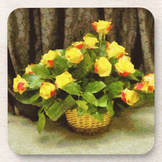 黄色のバラ絵を描のバスケット コースター (正面)