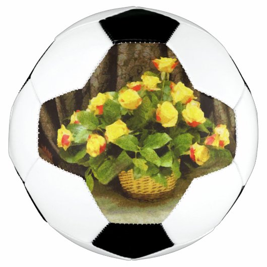 黄色のバラ絵を描のバスケット サッカーボール (正面)