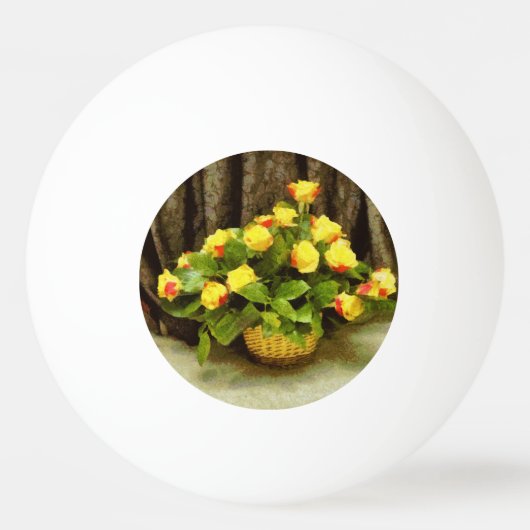 黄色のバラ絵を描のバスケット 卓球ボール (正面)