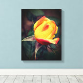 黄色のバラ芽と赤いハイライト キャンバスプリント (インサイチュ (ウッドフロア))