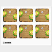 黄色のバラ製品ラベルウッドツリーの樹皮とロゴ スクエアシール (シート)