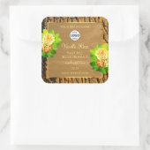 黄色のバラ製品ラベルウッドツリーの樹皮とロゴ スクエアシール (バッグ)