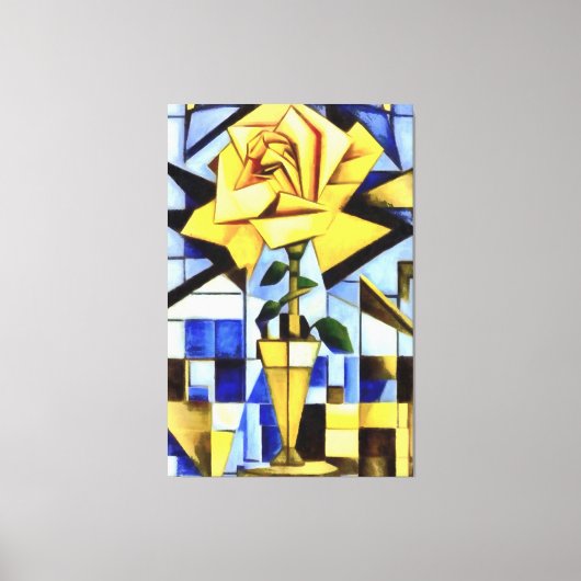 黄色のバラ黄色の花瓶の幾何学的な静止寿命 キャンバスプリント (正面)