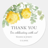 黄色のバラ |さん結婚ありがとう ラウンドシール (正面)