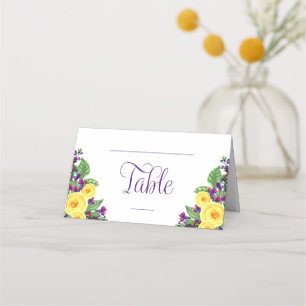 黄色のバラ バイオレットボホフローラ結婚ズ プレイスカード