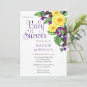 黄色のバラ | ビオラ ボヘミアンフラワーの女の子 ベイビーシャワー 招待状 (スタンド正面)