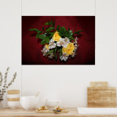 黄色のバラ&ライラックスオンレッド ポスター (キッチン)