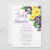 黄色のバラ |ヴァイオレットボホフローラガールベビーシャワー 招待状 (正面)