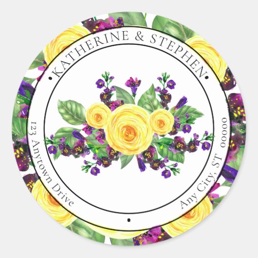 黄色のバラ |ヴァイオレットボホフローラ差出人住所 ラウンドシール (正面)