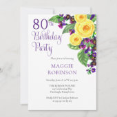 黄色のバラ ヴィオレット 80歳の結婚記念日 お誕生日パーティー 招待状 (正面)